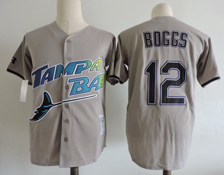 Men Tampa Bay Rays 12 Wade Boggs Grey Throwback MLB Jerseys